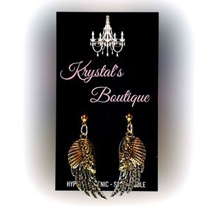 Vintage Antique Gold Silver Wing Earrings Hand Crafted